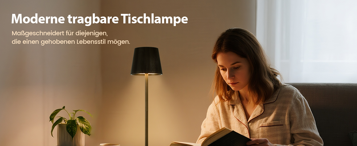 Світлодіодна настільна лампа бездротова з регулюванням висоти, USB-C нічник з 3 режимами освітлення та димером, портативна металева акумуляторна лампа для вітальні, спальні та вулиці (Чорна)