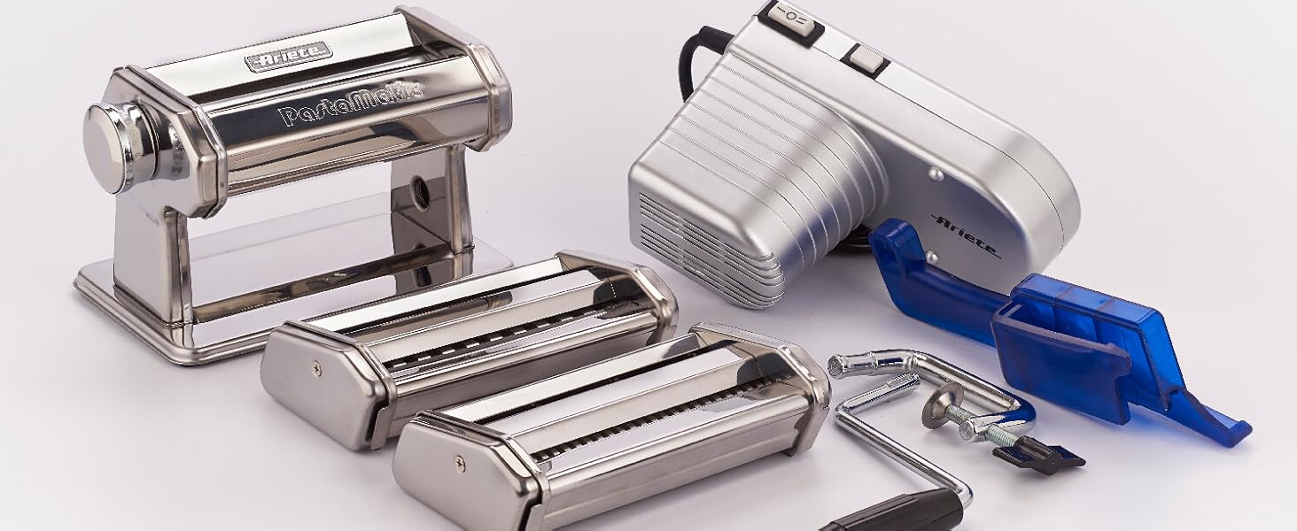 Електрична машинка для макаронів Ariete Pastamatic 1593, 90 Вт, 2 швидкості, 9 режимів тіста, 5 насадок, ручка та затискач