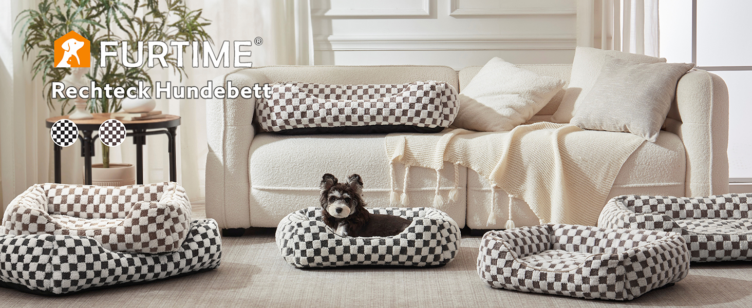 Ліжко для собак великих порід FURTIME, протиковзке, м'яке плюшеве, пране, антистрес, для лабрадорів і німецьких вівчарок, 89×63×23 см