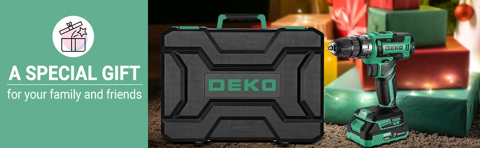 Набір інструментів DEKO 186 шт. з акумуляторною дриль-шуруповертом 20V (зелений)