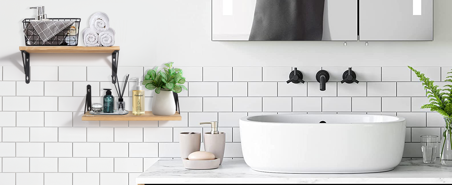 Настінні полиці AGM Wandregal 2 шт. з тримачем для рушників, світло-коричневі