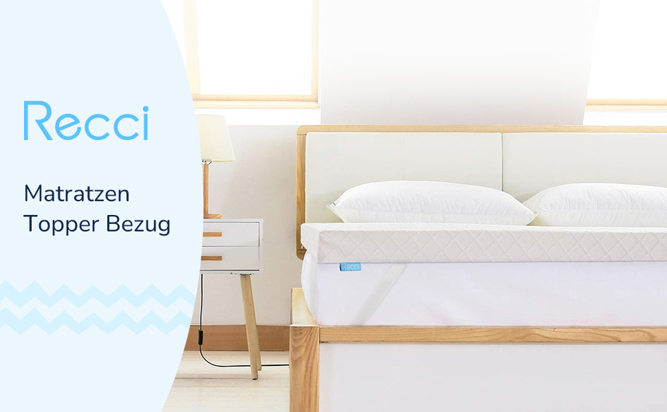 RECCI Mattress Topper Cover, Bamboo Breathable Topper Protector, Anti-Allergy and Dust Mite Resistant, Fits 4-6 cm Height Mattress Toppers [90 x 200]