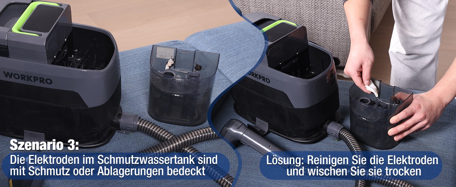 WORKPRO Мийний пилосос для килимів та м'яких меблів, 16 kPa, 4 режими очищення, насадки для килимів, диванів, матраців, вікон, видалення тваринських плям