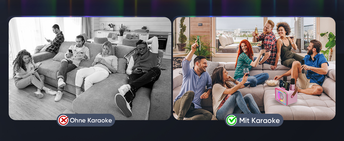 Караоке Машина з 2 Мікрофонами: Портативна Bluetooth Колонка для Караоке з Мікрофонами - Ідеальний Подарунок для Дорослів та Дітей на Різдво та День Народження (Квітково-Рожевий)