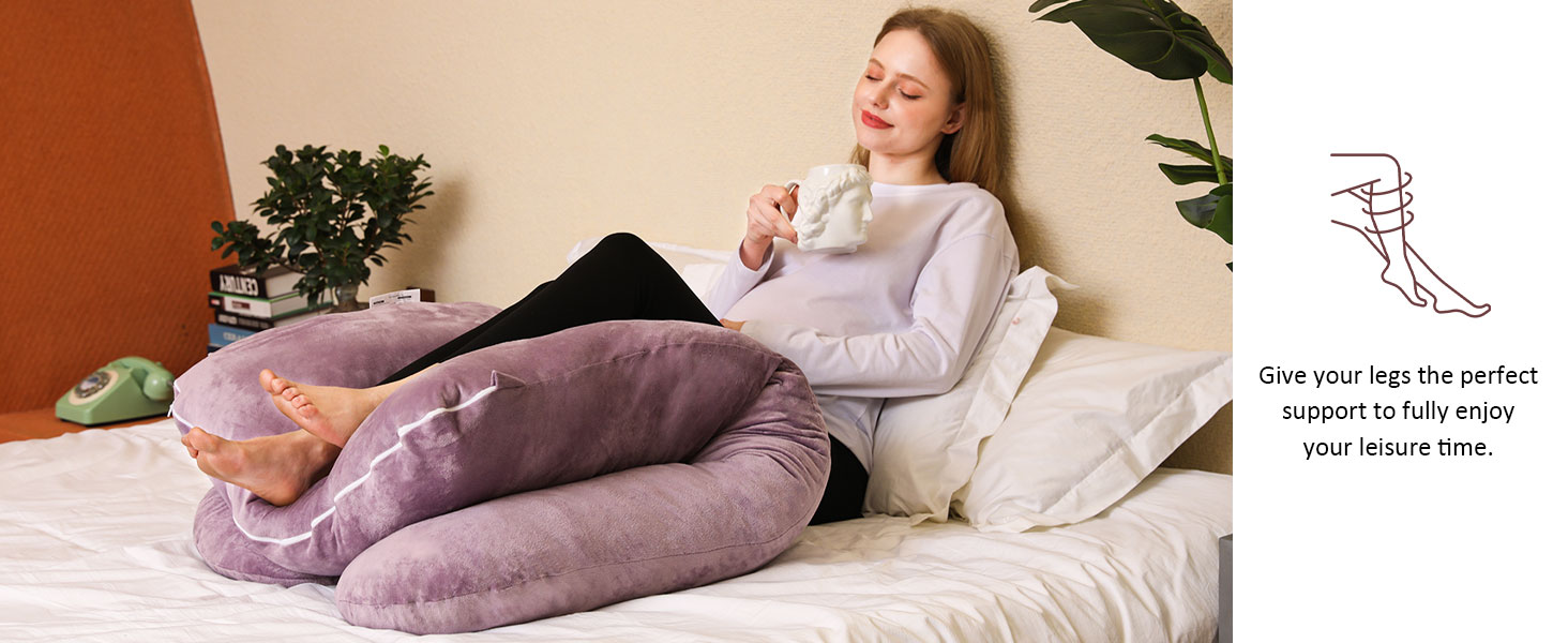 Подушка для вагітних Chilling Home U-подібної форми, для сну на боці, з чохлом, велика, для годування, фіолетовий велюр