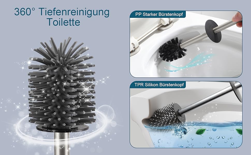 Металева щітка для туалету BVL з двома насадками, квадратна, для ванної кімнати (з щіткою)