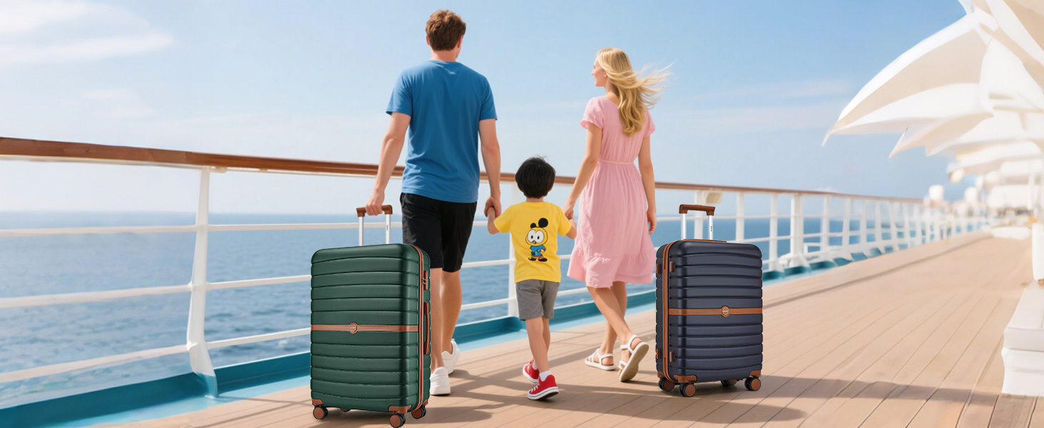 Чемодан KONO Reisekoffer Trolley 3-частинний з ABS+PC, жорсткий, з подвійними колесами та кодовим замком (великий 76 см, темно-зелений/коричневий)