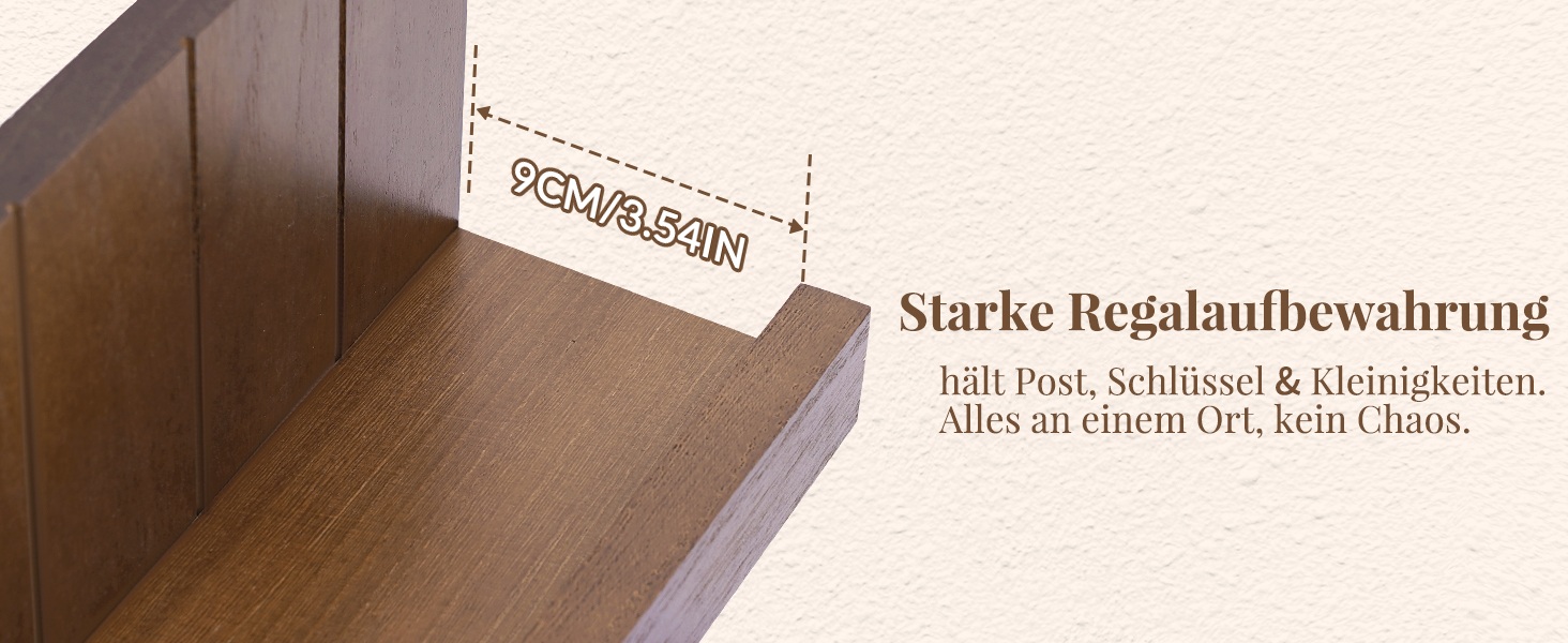 Дерев'яне ключове дощечка з полицею, 5 гачків, для прихожої, спальні, вітальні (колір: коричневий)