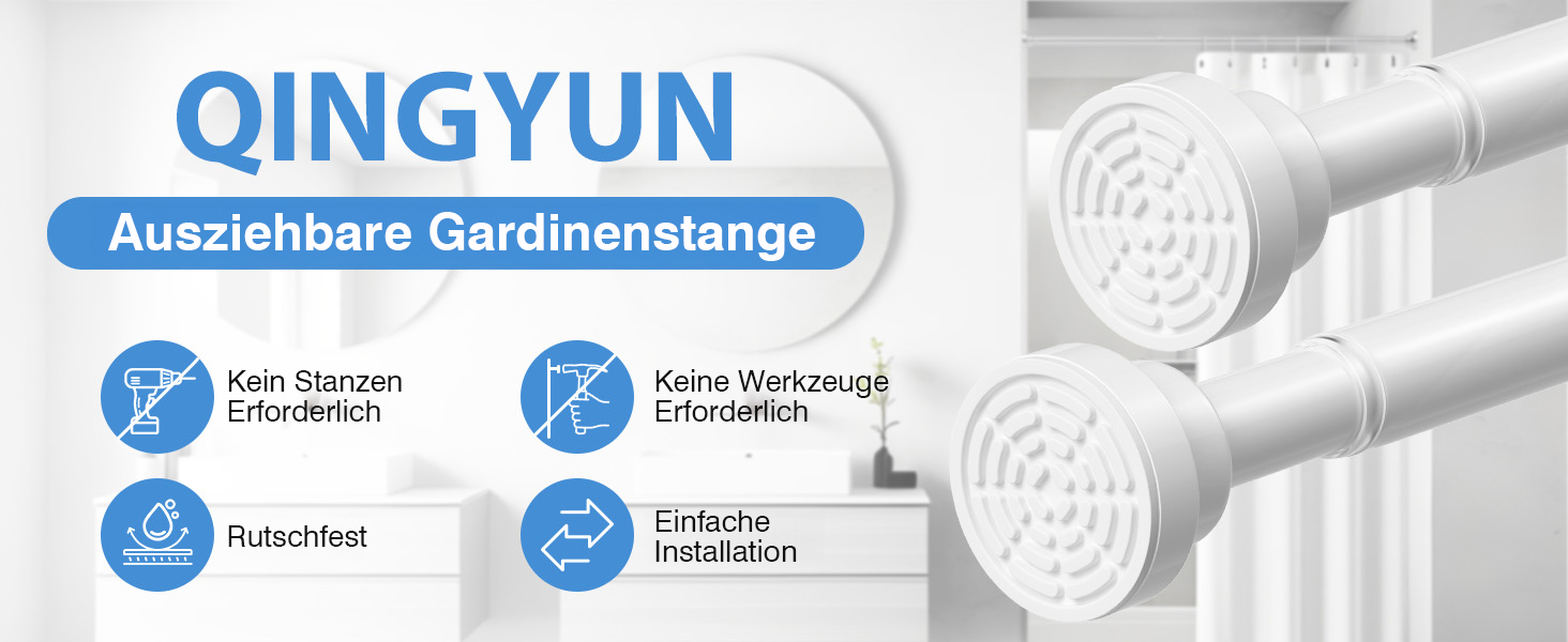 Телескопічна штанга для карнизів та душової кабіни без свердління, 79-195 см (біла)