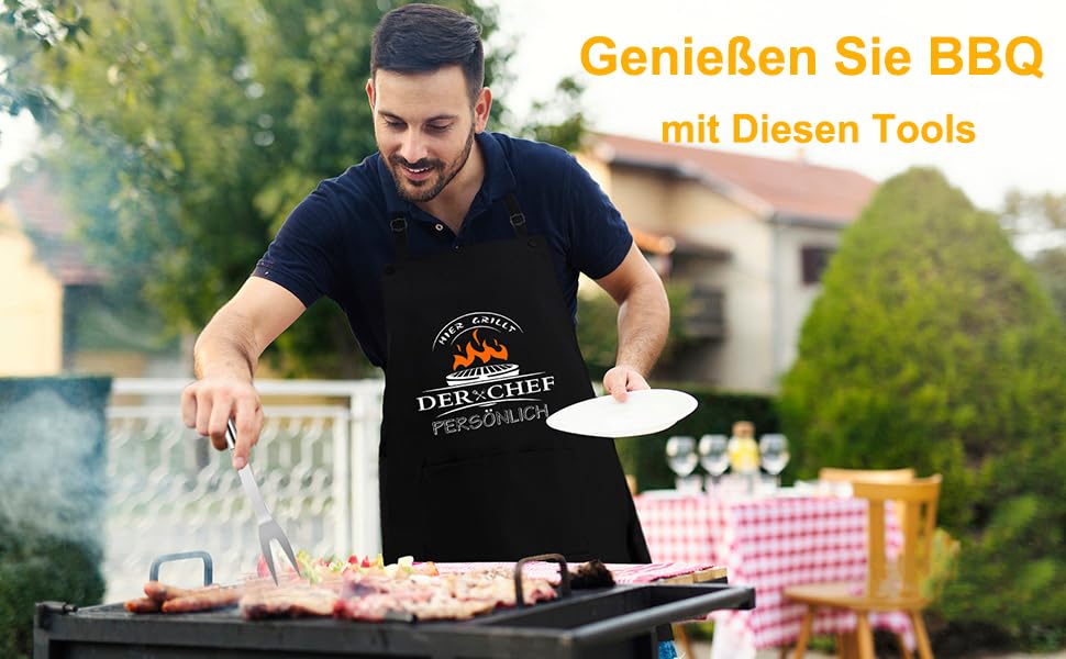 Набір гриль-посуду з нержавіючої сталі 20 предметів: щипці, лопатка, фартух для барбекю, кемпінгу та відпочинку на природі