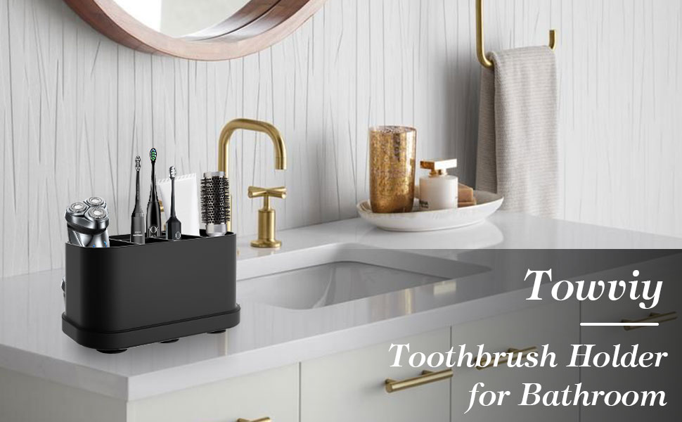 Тримач для зубних щіток з силікону, органайзер для ванної кімнати з присосками, 5 слотів, водонепроникний, для сім'ї (чорний)