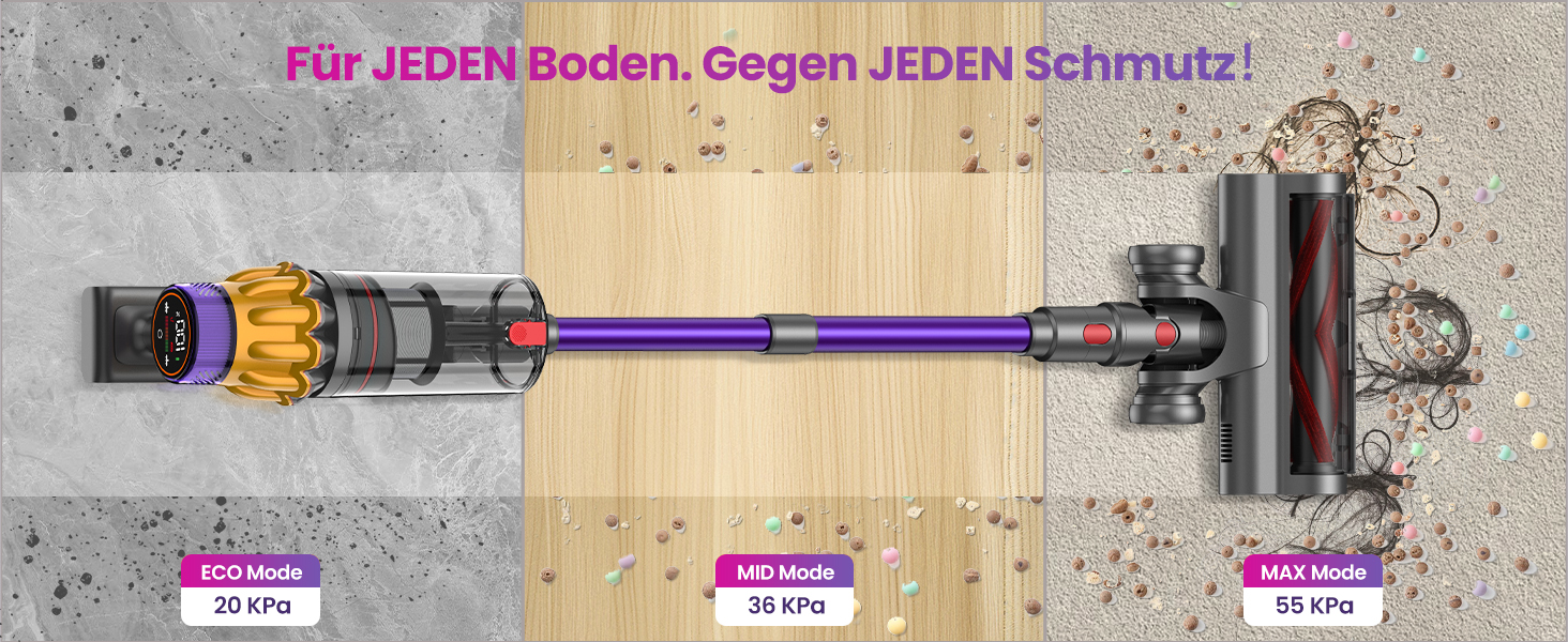 Бездротовий акумуляторний пилосос з 2 акумуляторами, 150 хв роботи, 55000 Па, 600 Вт, об'єм 2.0 л, з дисплеєм, антизаплутана щітка, самостійна парковка, настінна зарядка, 11-шарова фільтрація для шерсті тварин, килимів та твердих поверхонь