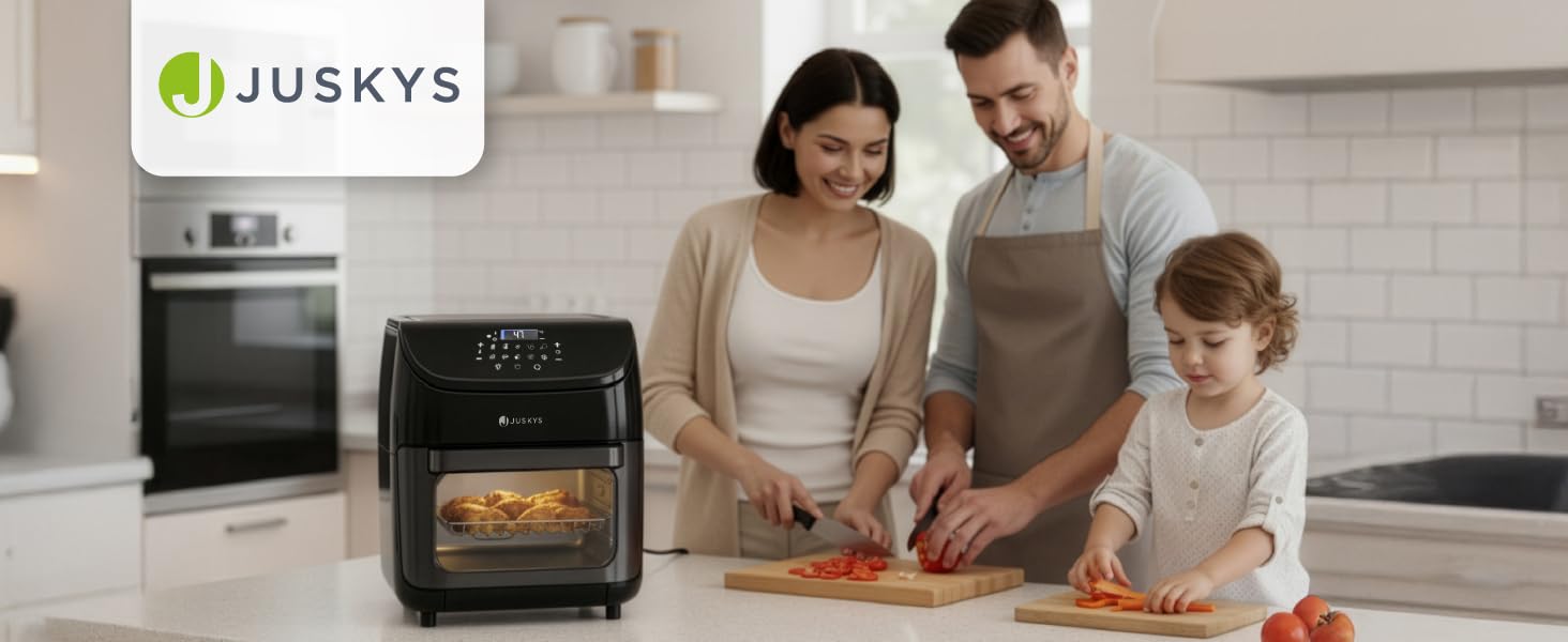 Фритюрниця повітряна Juskys® 12L, чорна, з LCD-дисплеєм, 10 програм, 25—200 °C, з аксесуарами