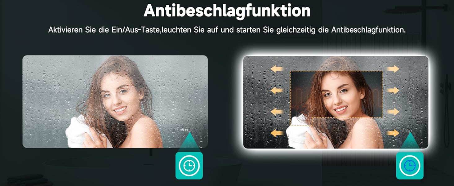 Дзеркало для ванної кімнати SONNI з підсвічуванням 120x60 см, 3 кольори світла, антизапарник, годинник, температура, LED, сенсорне управління, білий