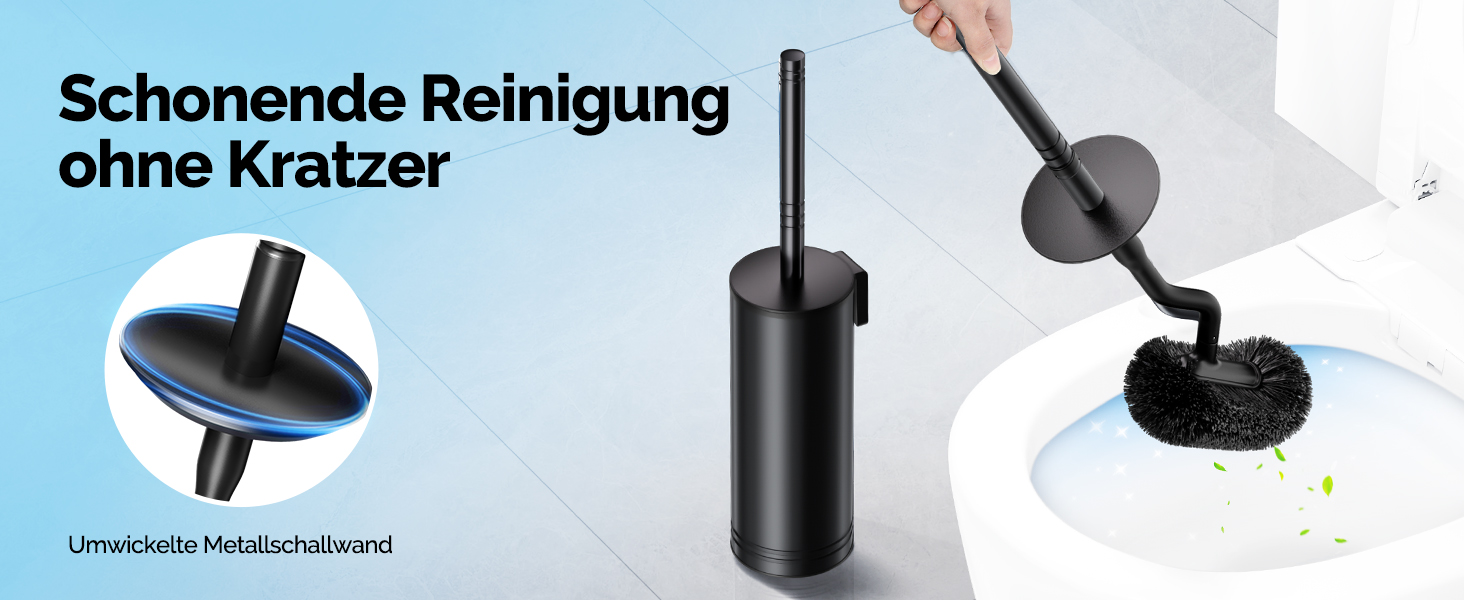 Набір для чищення унітазу HAMITOR з нержавіючої сталі: щітка для унітазу з кріпленням на стіну без свердління, для глибокого очищення під краєм, з швидковисихаючим підставкою, довга ручка, чорний, 1 шт.