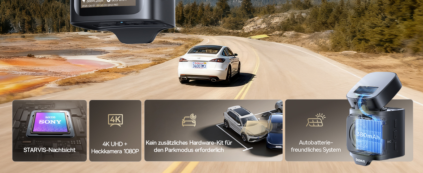 Автомобільний відеореєстратор Baseus VD1 Pro 4K/1080P з передньою та задньою камерами