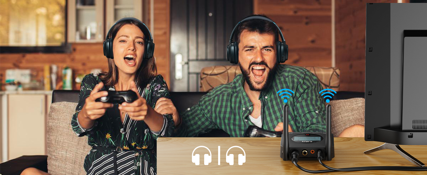 1Mii Bluetooth 5.2 Передавач для ТВ з aptX HD та низькою затримкою, велика дальність дії, аудіоадаптер для 2 навушників або динаміків, 3,5mm AUX/Оптичний/Коаксіальний вихід, регулювання гучності (B06TX+)