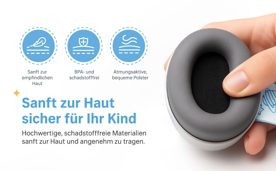 Навушники для захисту вух дитини 3-6 років - комфортні, сертифіковані CE, білий/блакитний. Захист від шуму для концертів, подорожей та повсякденного використання. Без тиску на велике джерельце.