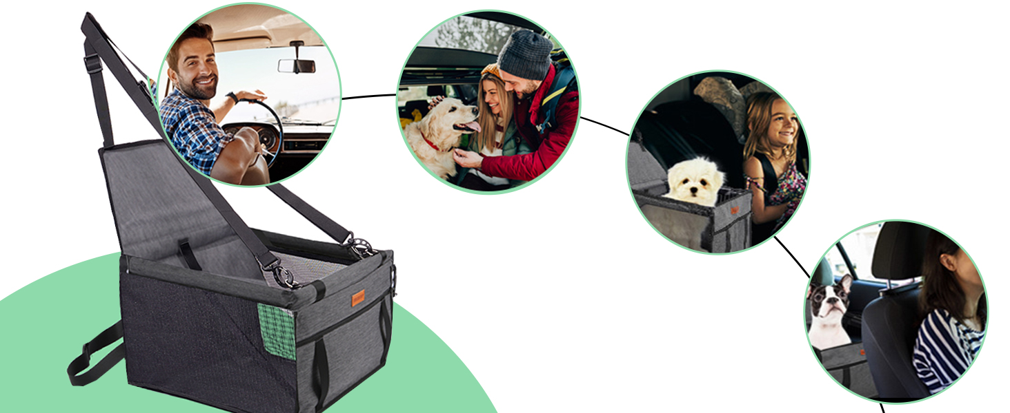 Автокрісло для собак - переноска для маленьких собак з ременем, водовідштовхувальне, стабільне, для заднього та переднього сидіння, чорний, сірий, пісок