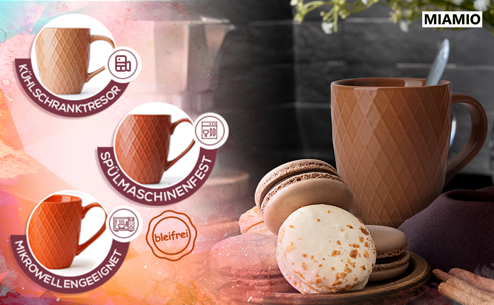 MIAMI – 6 x 400 ml – Coffee Cup Set/Mug – Modern Matte Ceramic Cup – Large Coffee Cup – Palmanova Collection (Magma)