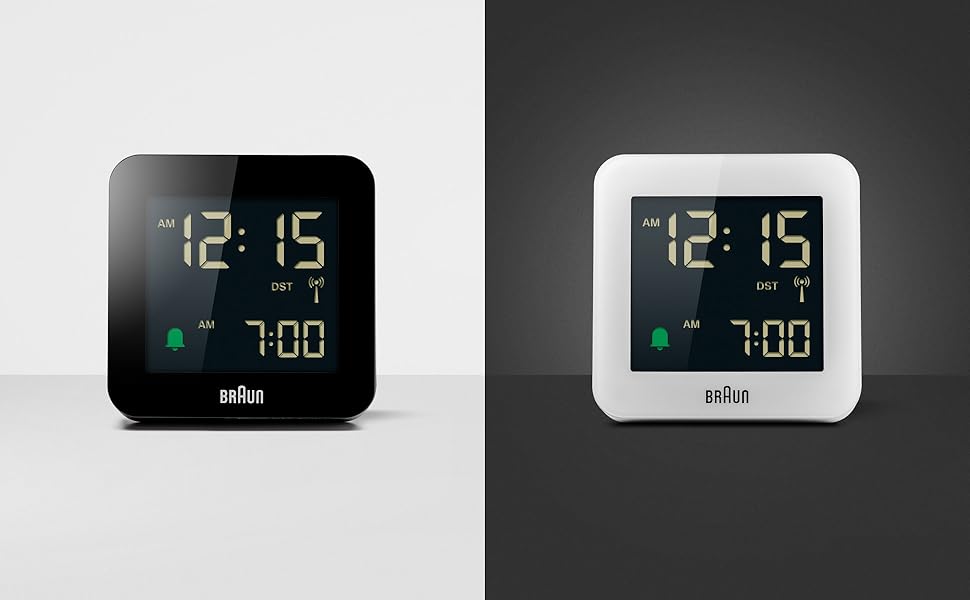 Цифровий радіо-будильник Braun BC09B-DCF з негативним LCD-дисплеєм, функцією швидкого налаштування, поступовим сигналом, режимом сну, для центральноєвропейського часу, чорний