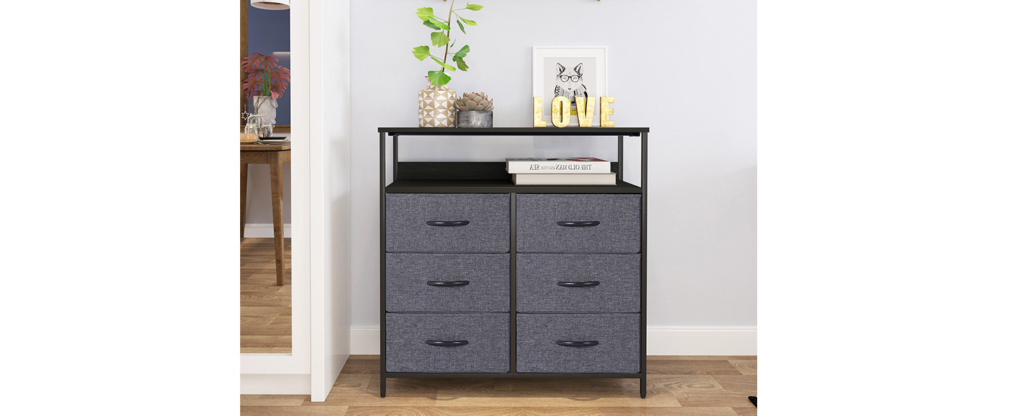 LYNCOHOME Chest of Drawers with Fabric Drawers, Sideboard Entryway Cabinet with 6 Fabric Drawers and Compartments, Drawer Unit Storage Furniture for Kitchen, Office, Bedroom (Gray)