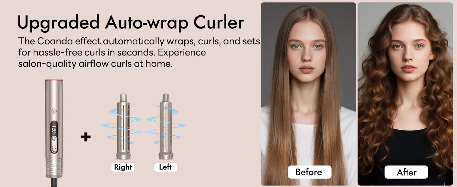 Airstyler 6-в-1 з LCD-дисплеєм: фен-щітка, стайлер для волосся, локони, об'єм, випрямлення, сушка, 110000 обертів/хв