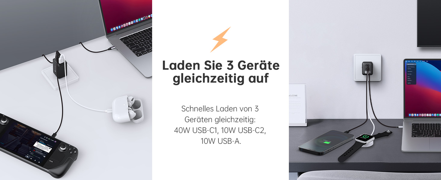 Зарядний пристрій USB-C 67W NOVOO GaN III з 3 портами, швидка зарядка для MacBook, iPad, Pixel, Samsung, iPhone, Steam Deck - Чорний