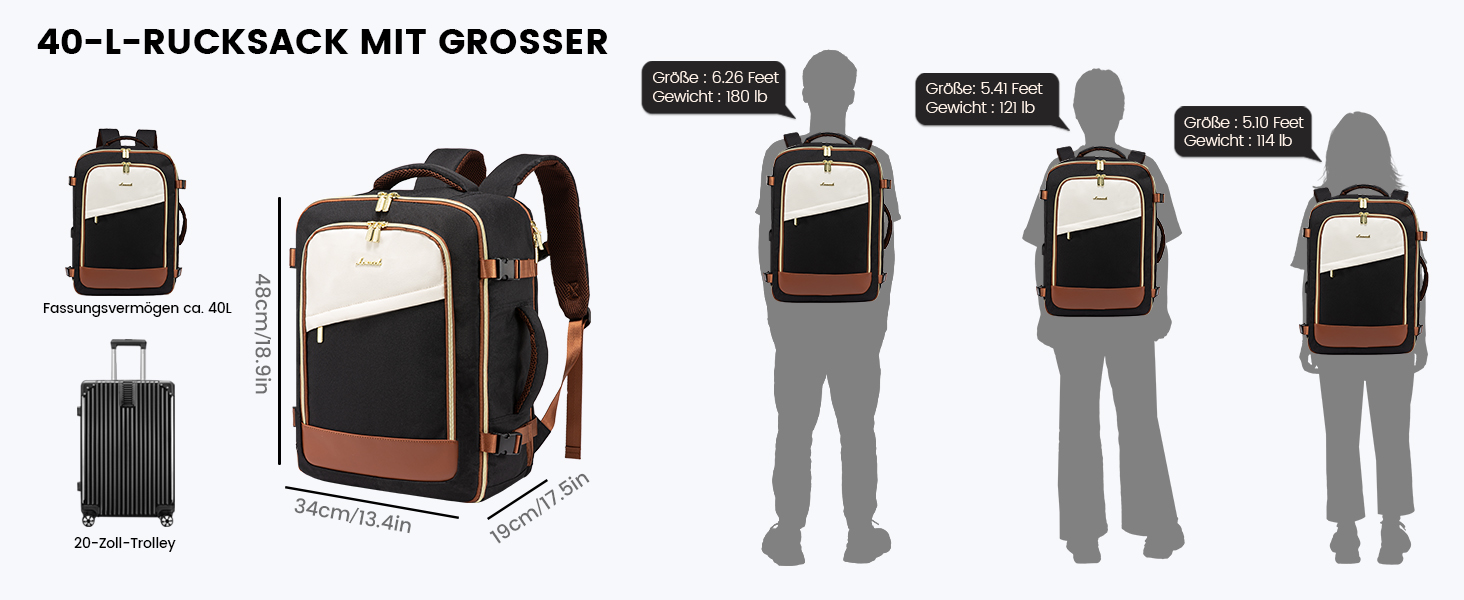 Рюкзак LOVEVOOK для ручної поклажі в літак, 40L, водонепроникний, для жінок, з відділенням для взуття та ноутбука 17.3 дюймів, бежевий + хакі