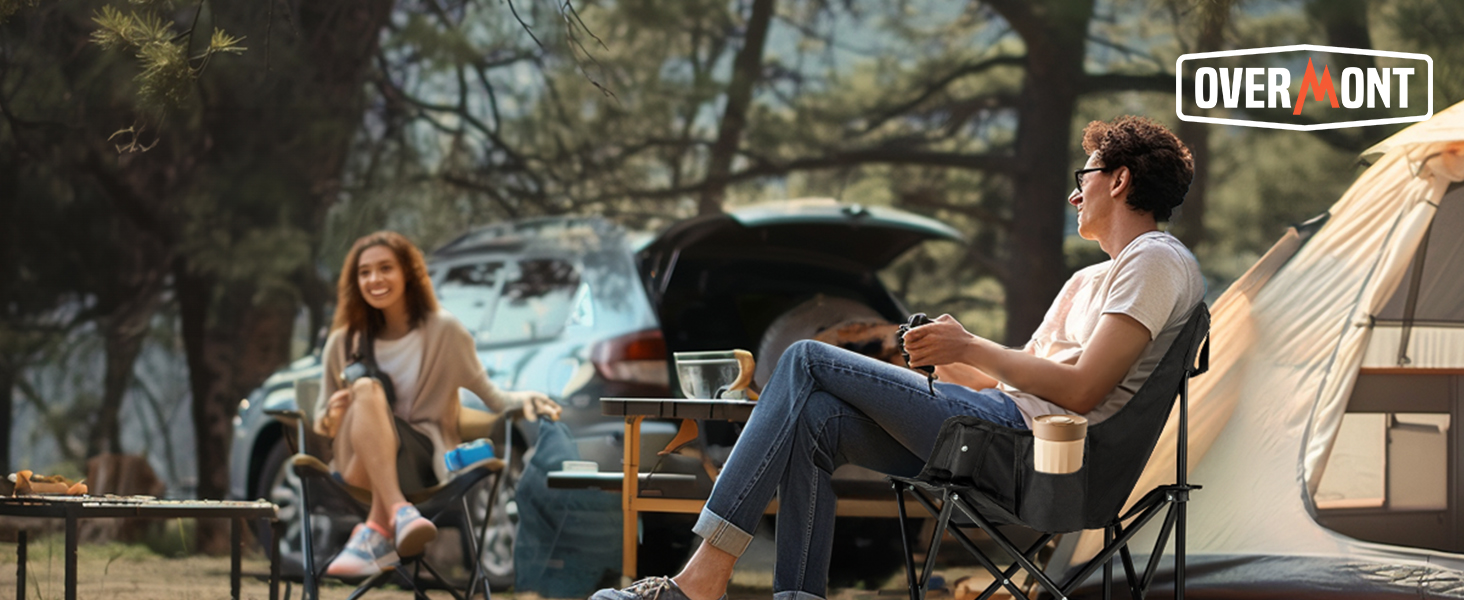 Набір складних кемпінгових стільців OVERMONT (2 шт.) до 135 кг з сумкою для транспортування - для саду, балкону, пляжу, риболовлі, чорний