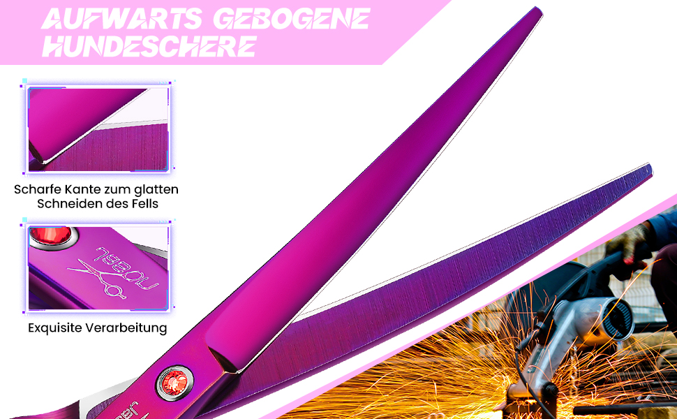 Професійна вигнута ножиця для собак JASON - 7,5' ножиця для грумінгу собак з японської нержавіючої сталі. Ножиці для собак та котів (вигнуті, фіолетові)