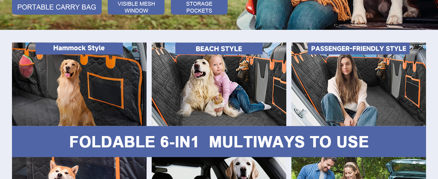 Захист для сидіння автомобіля для собак - килимок для заднього сидіння з жорстким дном, 181 кг, водовідштовхувальний, з сіткою, чорний, для позашляховиків та пікапів, розмір L (147x75 см)