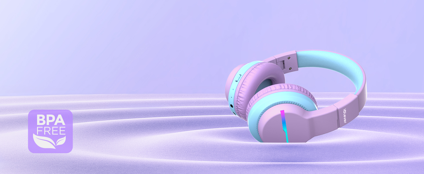 iClever Бездротові навушники для дітей з LED-підсвічуванням, Over-Ear, Bluetooth 5.2, мікрофон, BTH12, фіолетовий