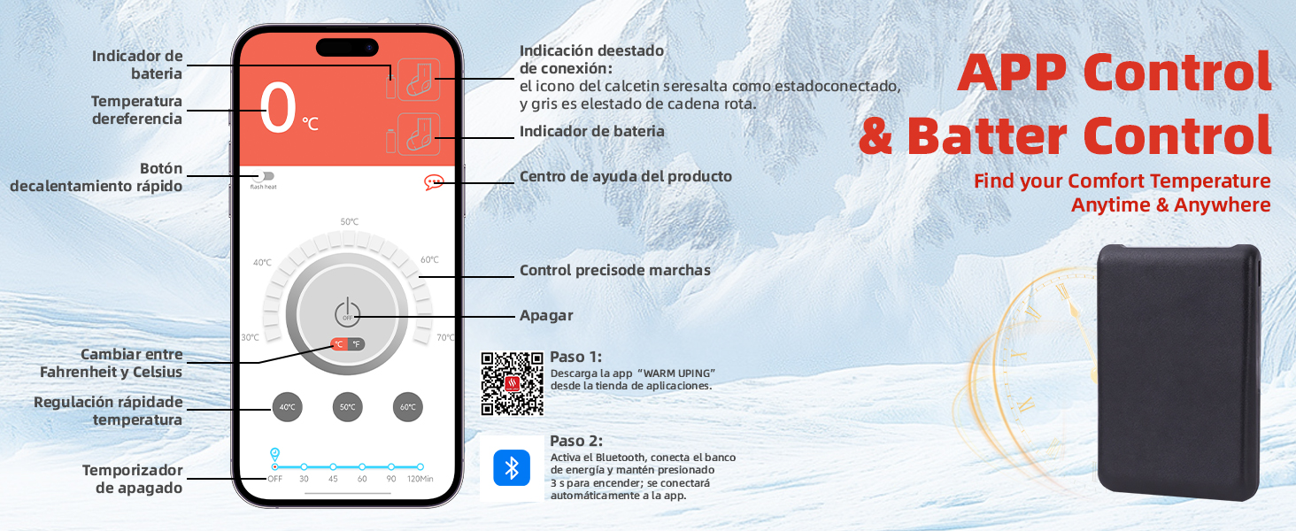 Електричні гріючі шкарпетки з акумулятором 6000mAh та керуванням через додаток, 4 режими нагріву, для чоловіків та жінок, для активного відпочинку: катання на лижах, кемпінг, піші прогулянки, м'які та зручні