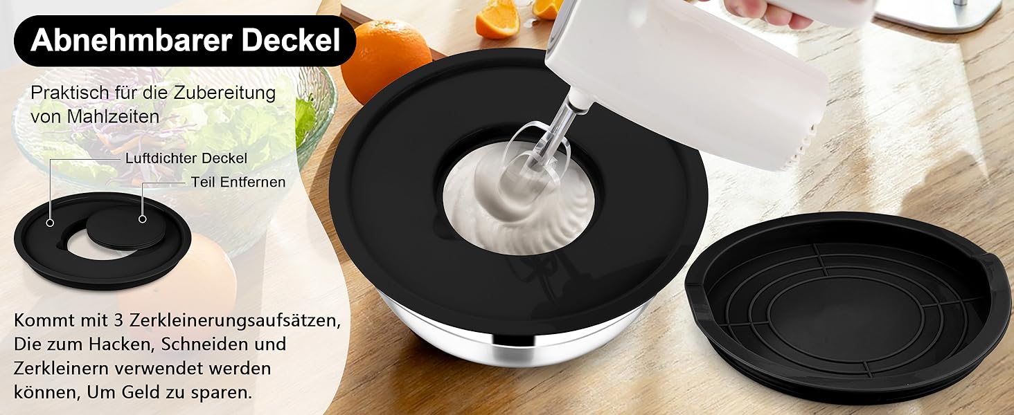 Миска Joyfair 4,5 л з нержавіючої сталі з кришкою, набором терок для приготування, миття в посудомийній машині - чорна