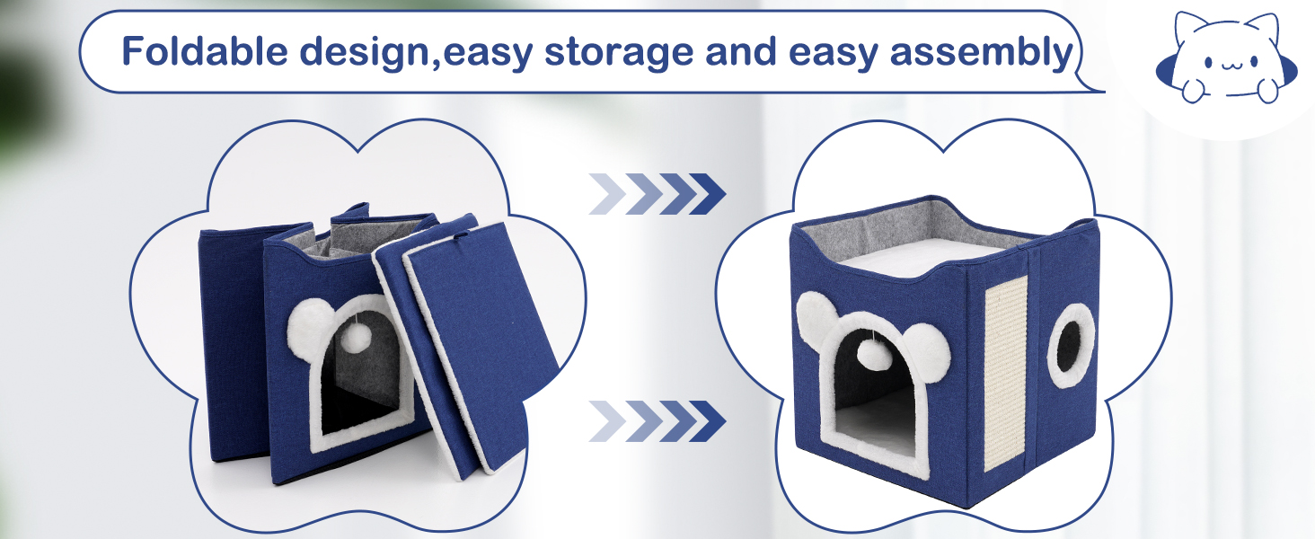 Кігтечка-будиночок для котів та маленьких собак з інтегрованим ковзаном, синього кольору