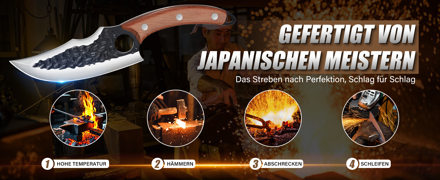 Набір кухонних ножів DRAGON RIOT 3 шт. – ручна ковка, сербський кухонний ніж, ніж для видобування Вікінга, ніж-сікач. Професійний набір для м'яса, BBQ. Подарунок для чоловіків, світло-коричневий.