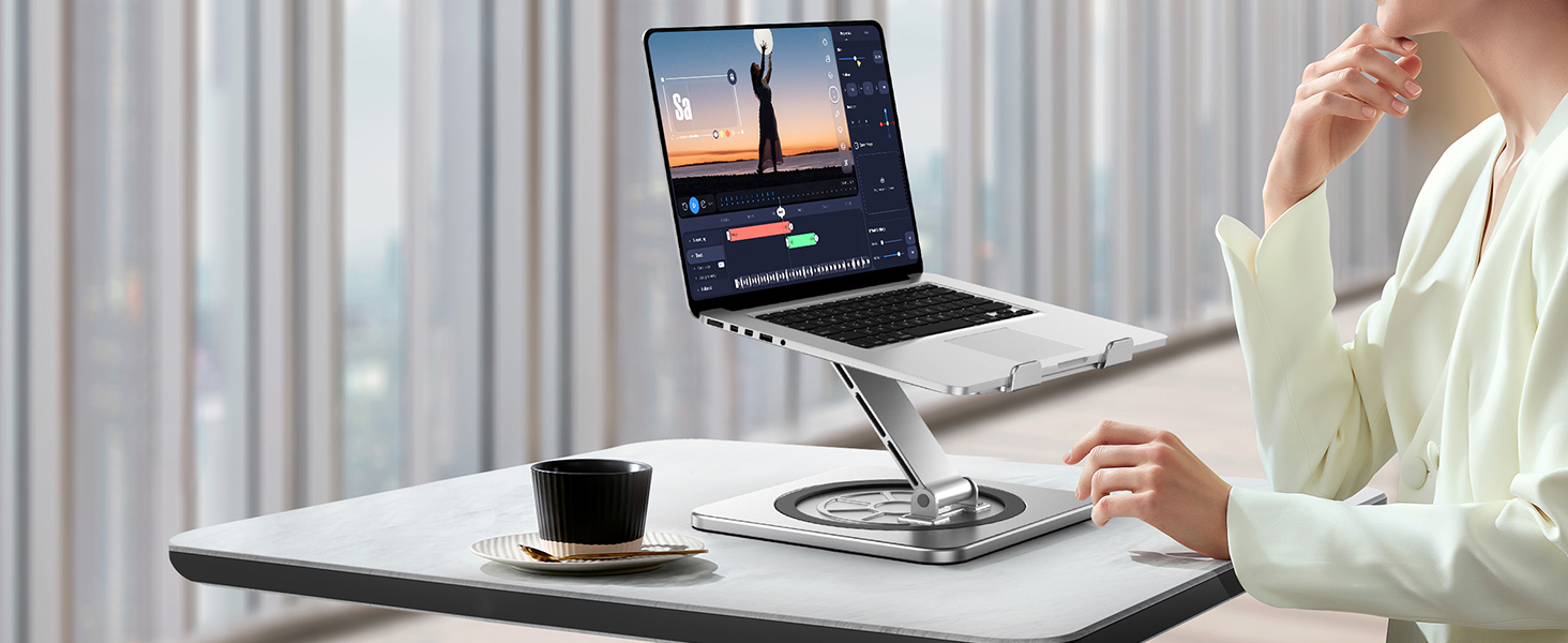 Підставка для ноутбука з поворотним столом 360°, регульована, алюміній, ергономічна, з вентилятором, складна, для MacBook Air/Pro (10-16')