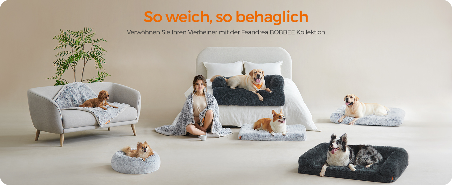 Кругле ліжко для собак та котів Feandrea з м'яким плюшем, діаметр 60 см, сірий колір, знімний наповнювач, 60 x 60 x 20 см