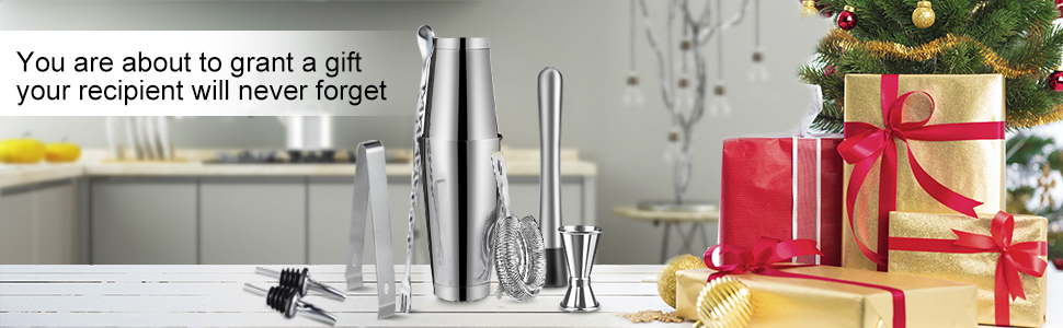 Набір шейкер для коктейлів Boston 700/600мл | Нержавіюча сталь | 8-ми частинний набір для бармена з аксесуарами: мірний стаканчик та барна ложка | Ідеально для дому та бару