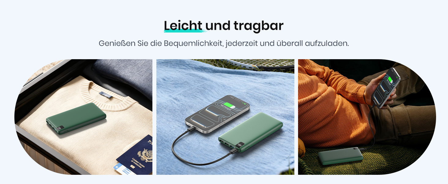 Power Bank ADDTOP 20000mAh 22.5W: Зовнішній акумулятор USB-C для iPhone 17/16/15/14/13/12/11, Samsung Galaxy, швидка зарядка, LED-індикатор, зелений