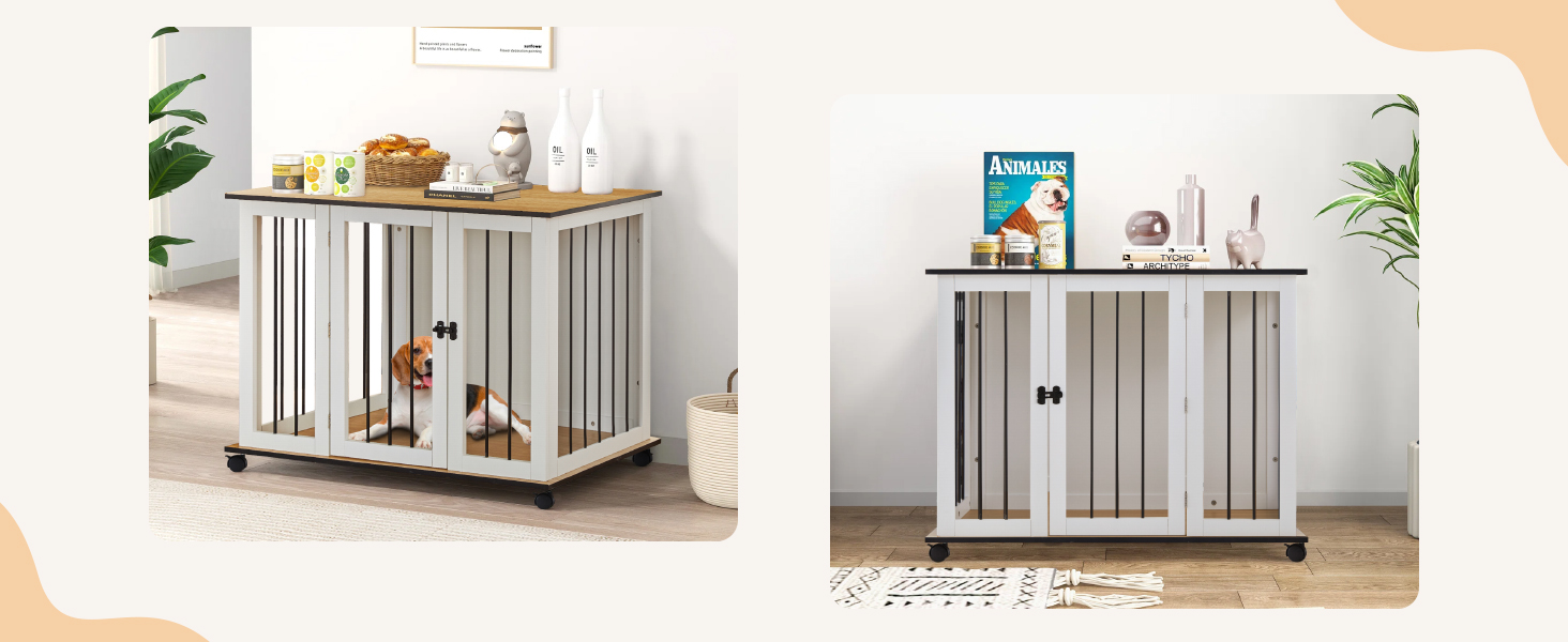 Тамбур для собак TUKAILAi, стильний будиночок для собак в інтер'єрі, клітка для собак, переноска для собак, білий та коричневий