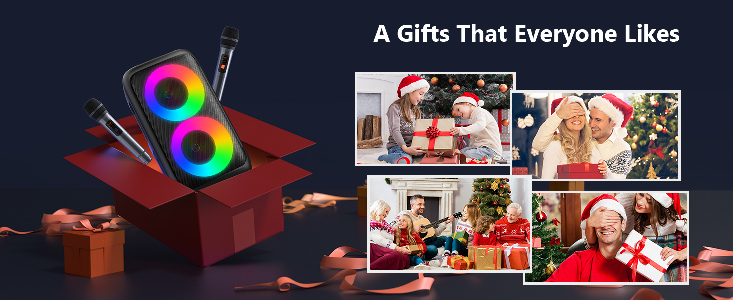 Караоке машина нового покоління 2025 | Система караоке з 2 мікрофонами, Bluetooth, FM, AUX, USB, підтримка TV/Smartphone/iPad | Для вечірок, дня народження, подорожей (Чорний, багатобарвний)