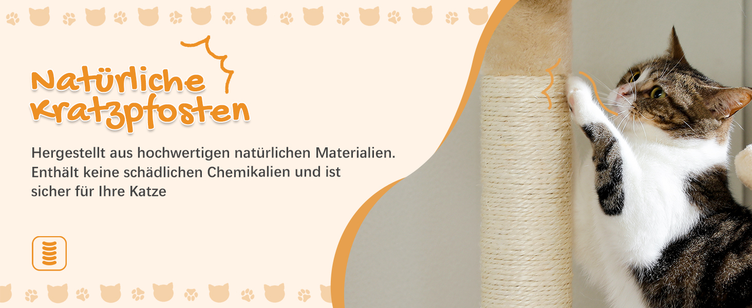 Комплекс для котів PAWZ Road з металевою гамаком, будиночком з 2 дверима та 6-ярусними полицями для лазіння, 143 см, бежевий