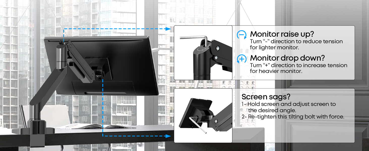 Кріплення для монітора - підставка для 1 монітора, 17-49 дюймів, плоский/вигнутий екран, чорний, газ-амортизатор, регулювання висоти, VESA 75x75/100x100, 2-20 кг