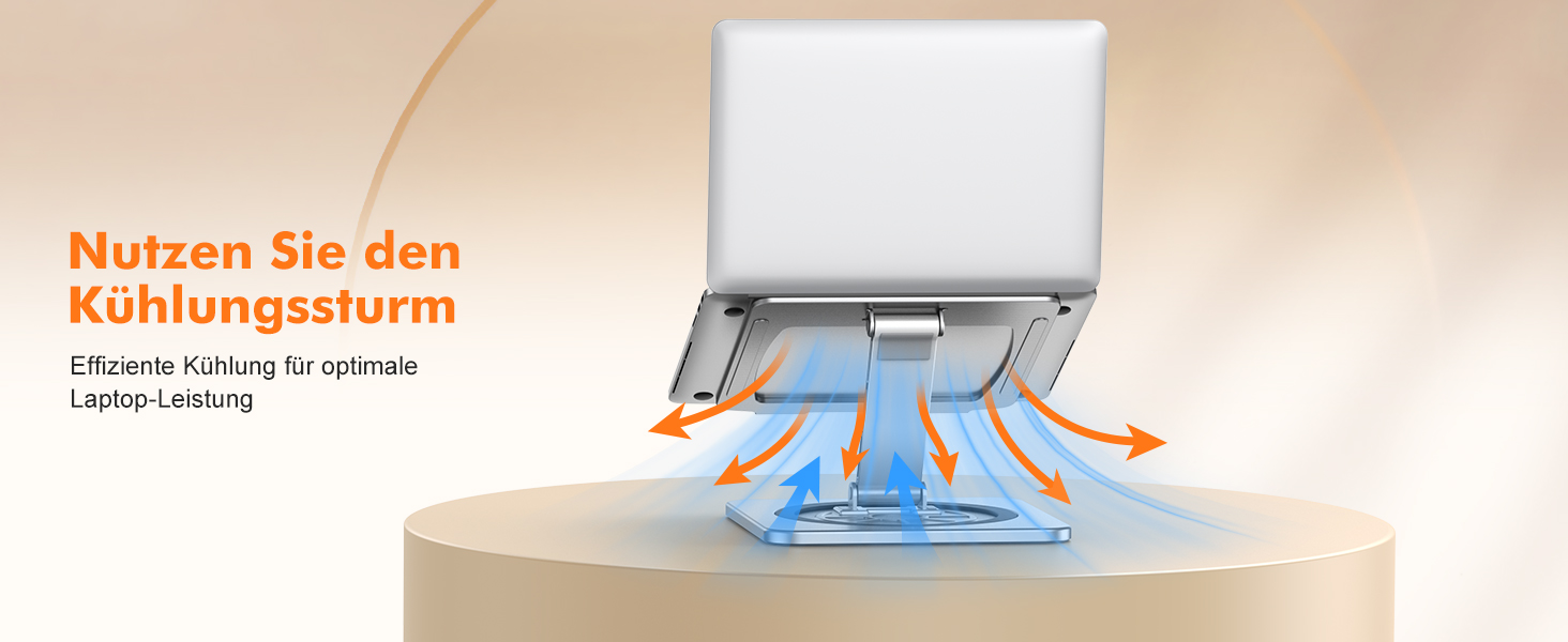 Підставка для ноутбука з поворотним столом 360°, регульована, алюміній, ергономічна, з вентилятором, складна, для MacBook Air/Pro (10-16')