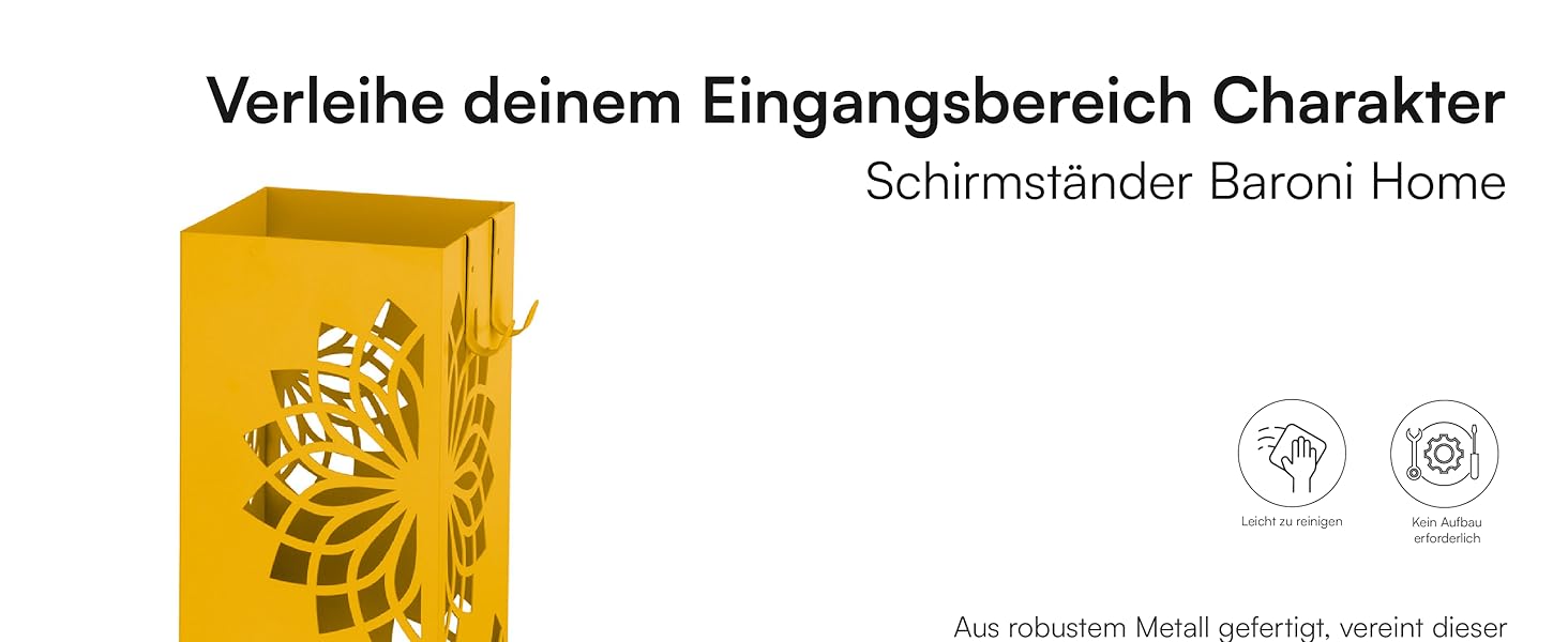 Підставка для парасольки Baroni Home з сучасним дизайном, металева з мандалою, 2 гачки та знімна ємність для збору води, 16 x 16 x 49 см, зелений (жовтий)