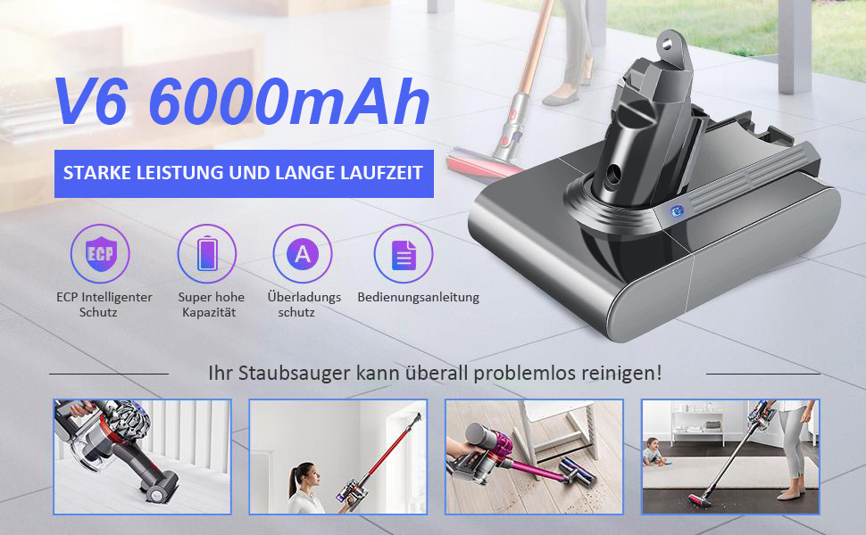 Акумулятор для пилососа Dyson V8 (6.0Ah) – замінник для серії Dyson V8, сумісний з моделями Absolute, Animal, Filter, Motorhead, Fluffy, V6-1