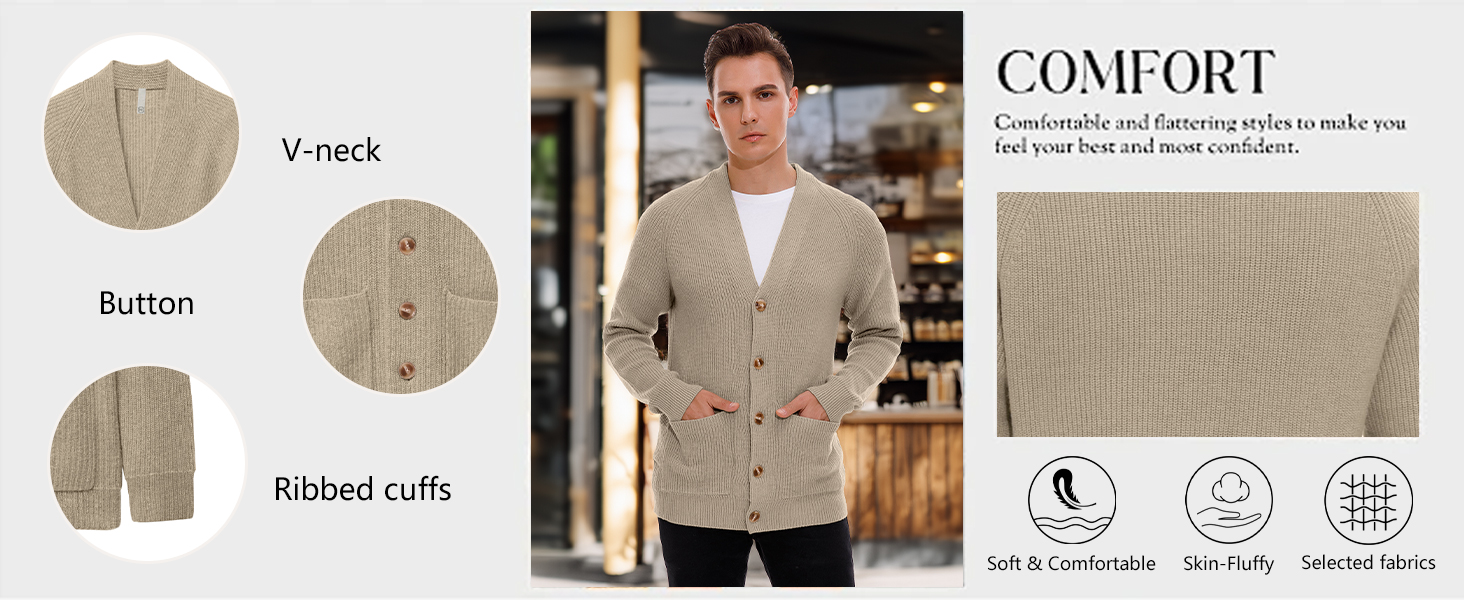 Чоловічий кардиган Sailwind з V-подібним вирізом та кишенями, бежевий, XL