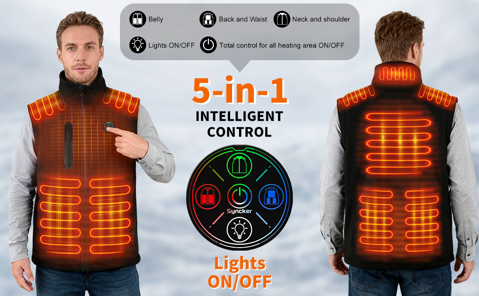 Обогреваемый жилет Smartes с управлением через APP | 8-зонный обогреватель для лыж и кемпинга | Аккумулятор 20000mAh 7.4V | 3 температурных режима | Ветро- и водонепроницаемый | Можно стирать в машинке, мужской/женский жилет L